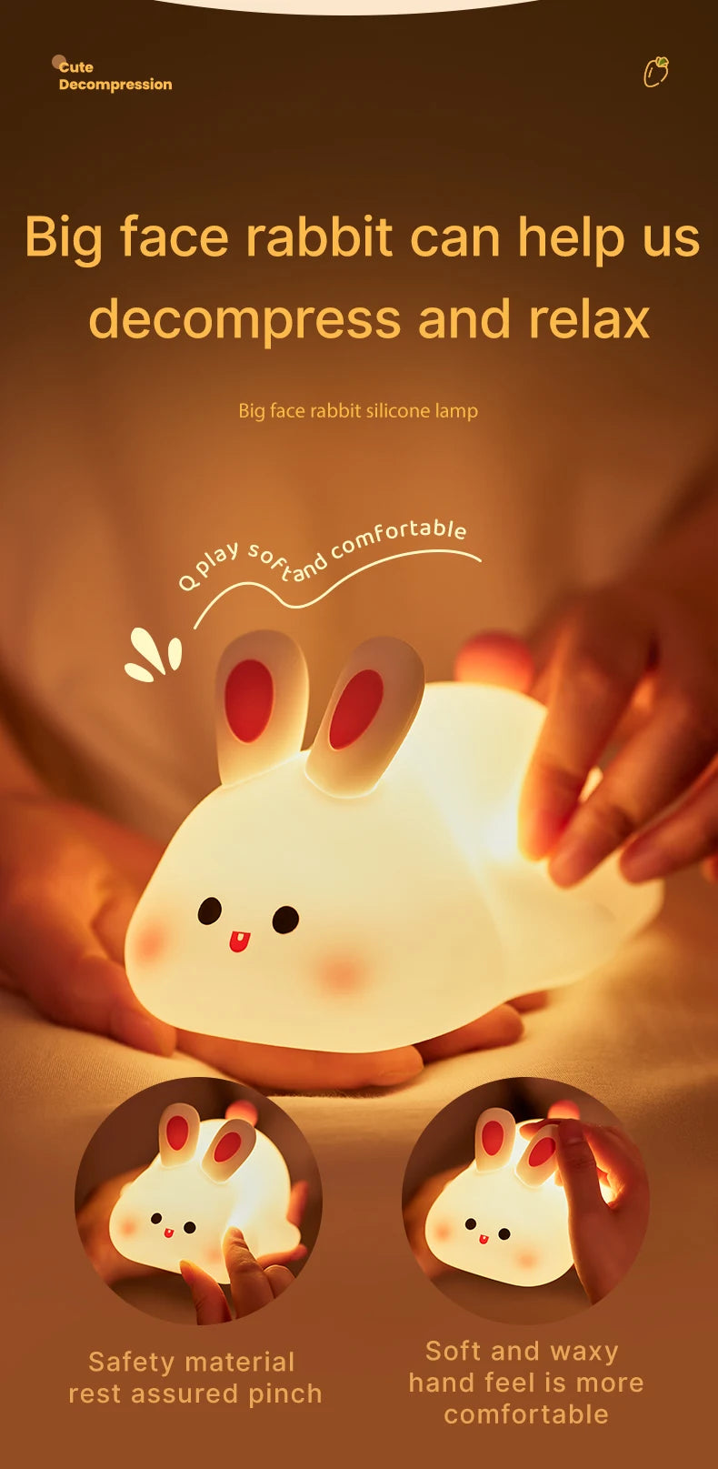 Cute Rabbit Rechargeable Silicone Night Lamp