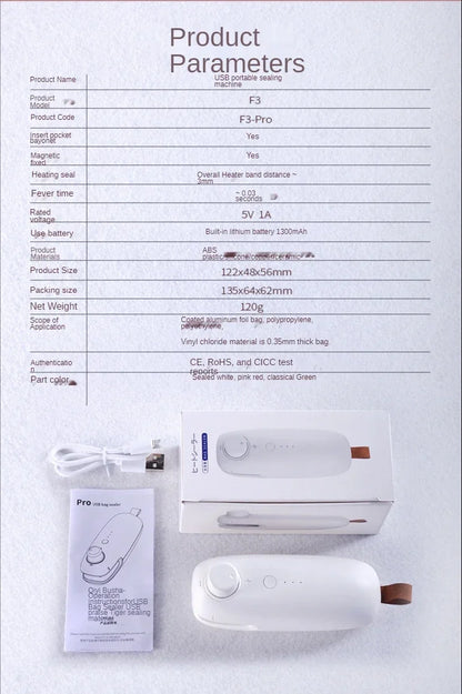 USB Charging Sealing Machine Hand Pressure Portable Mini Heating Plastic Packaging Machine Handheld Vacuum Food Sealing Device
