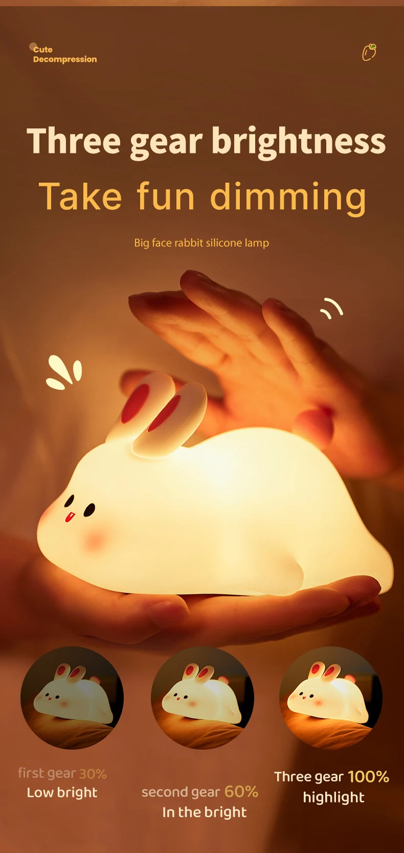 Cute Rabbit Rechargeable Silicone  Night Lamp